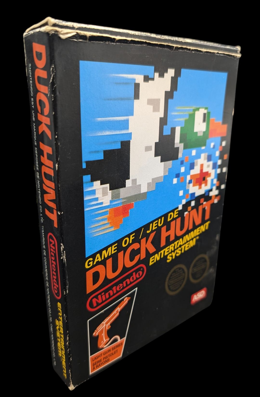 Nintendo – Nes – Jeu Duck Hunt. Avec boîte, fourreau, notice, cale en polystyrène. Version du jeu FRA. Mention ASD (Première distribution française).