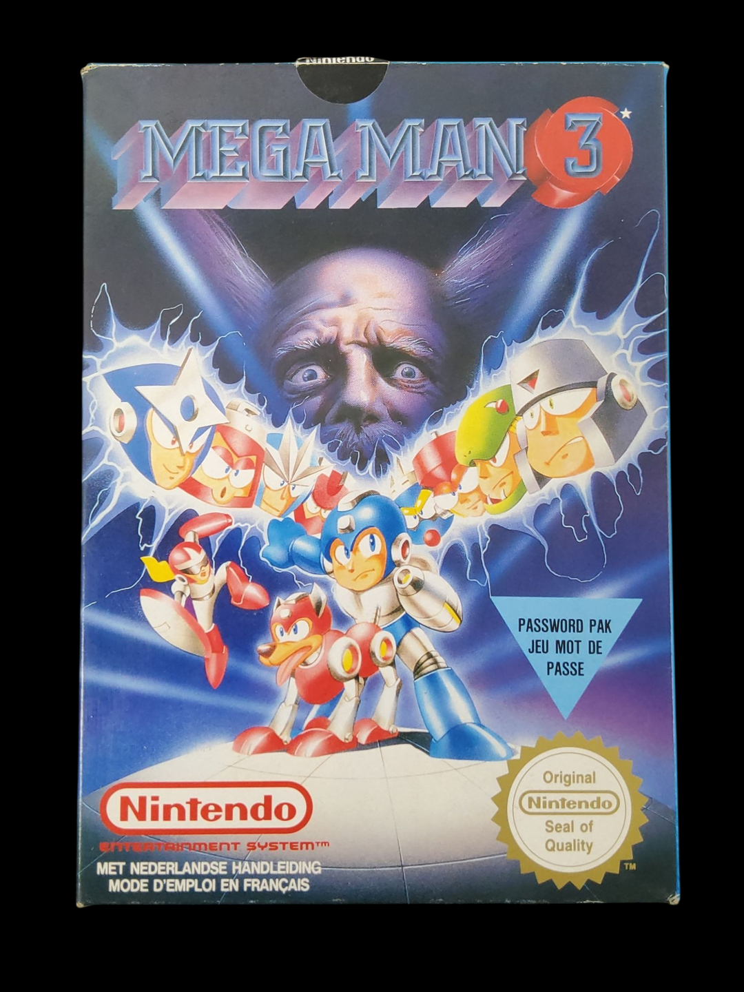 Nintendo – NES – Jeu : Mega Man 3. Avec notices, fourreau, boîte, crystal box. Version du jeu FAH.