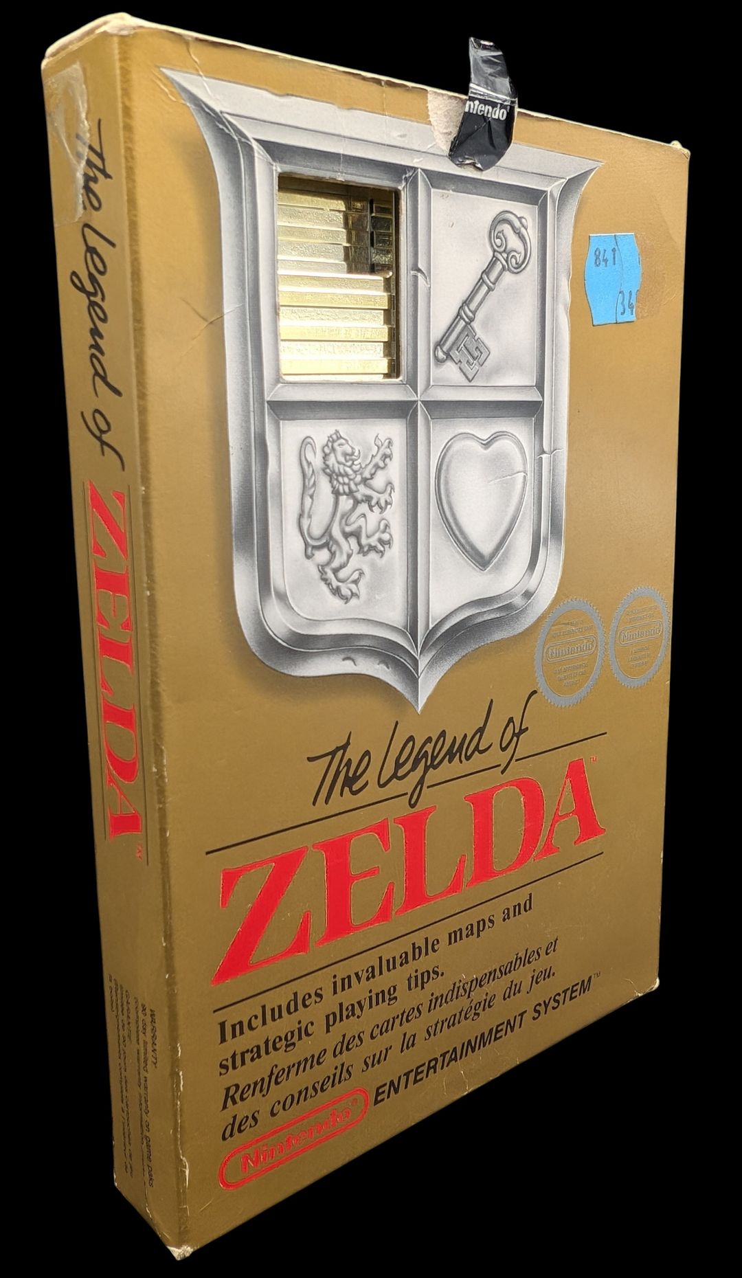 Nintendo – Nes – Jeu The Legend of Zelda. Avec boîte, fourreau, notice, poster. Version du jeu FRA.