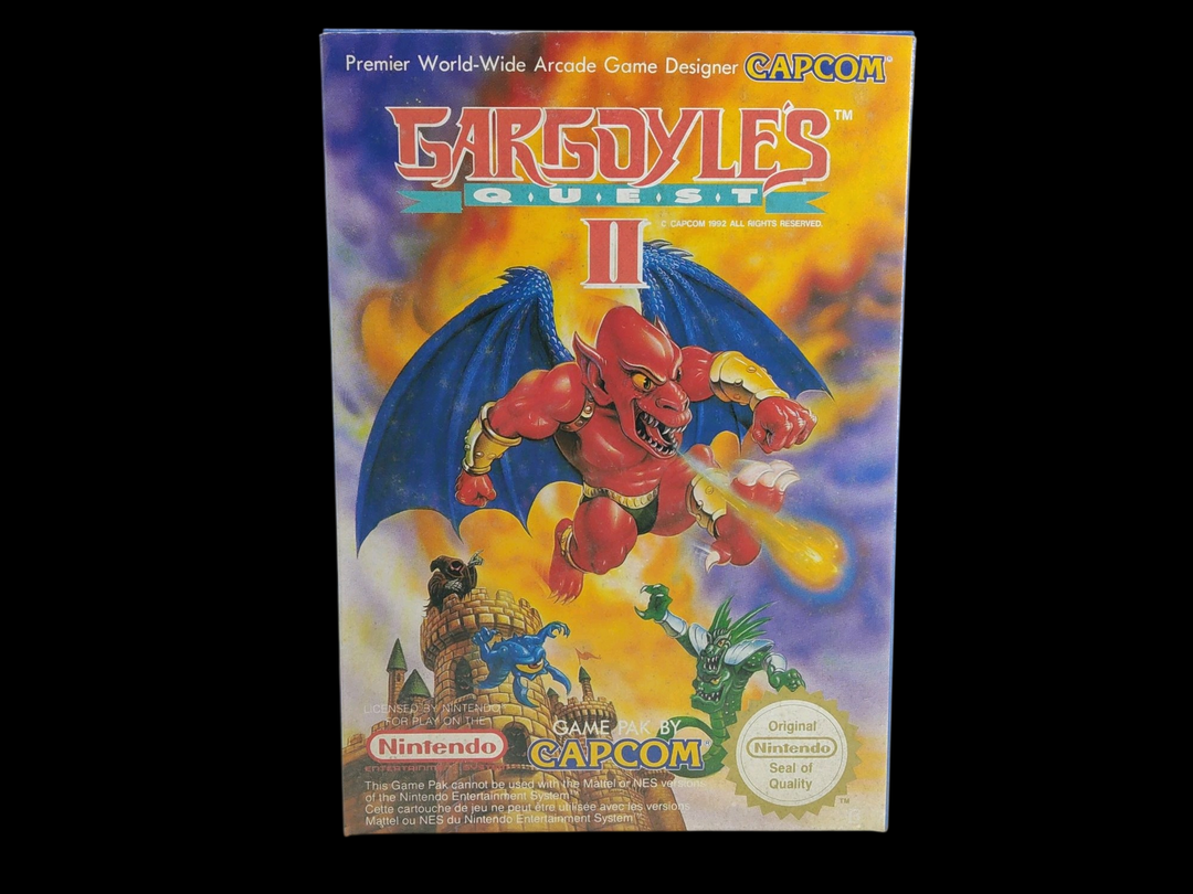 Nintendo – NES – Jeu : Gargoyle Quest II. Avec sachet plastique du jeu, boîte, fourreau, notices, cale en polystyrène. Version du jeu FAH.